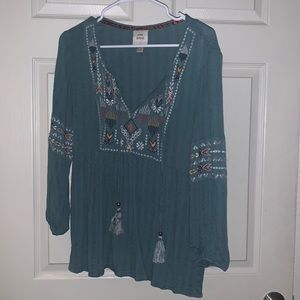 Teal Knox Rose V-Neck 3/4 Length Sleeve